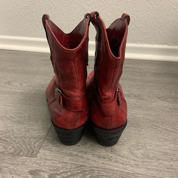 Franco Sarto Red Leather Pull Up Cowboy Booties 7M - Picture 3 of 8